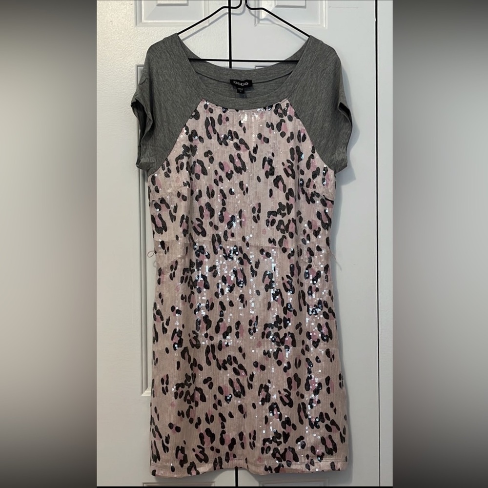 NWT BeBe pink leopard sequins dress